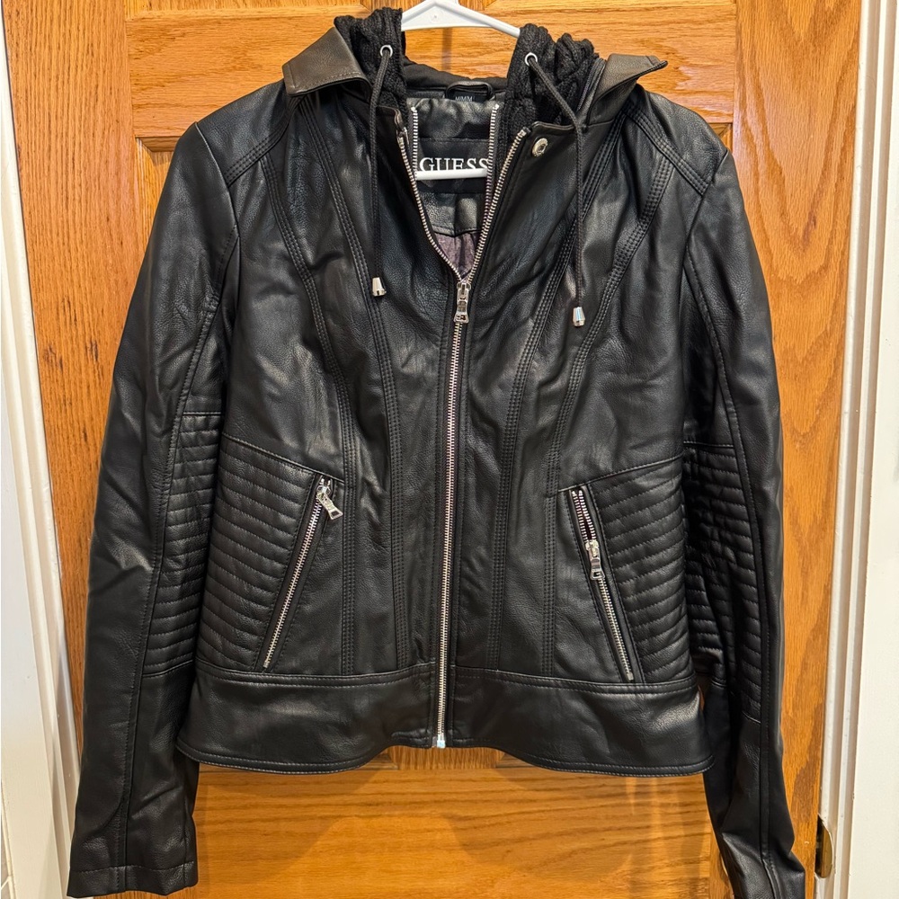 Guess Women's Quilted Black Leather Jacket